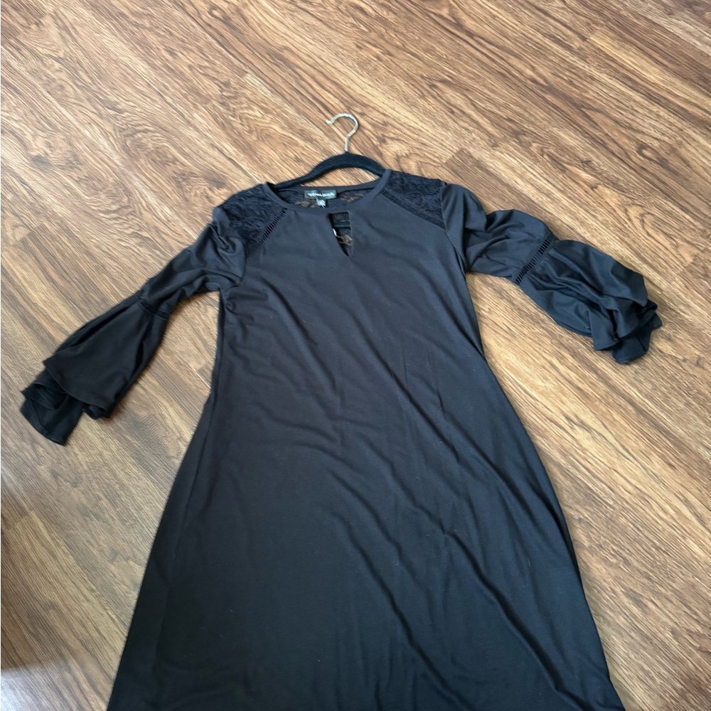 Spenser Jeremy Black Long (bell) Sleeve Crew Neck Dress